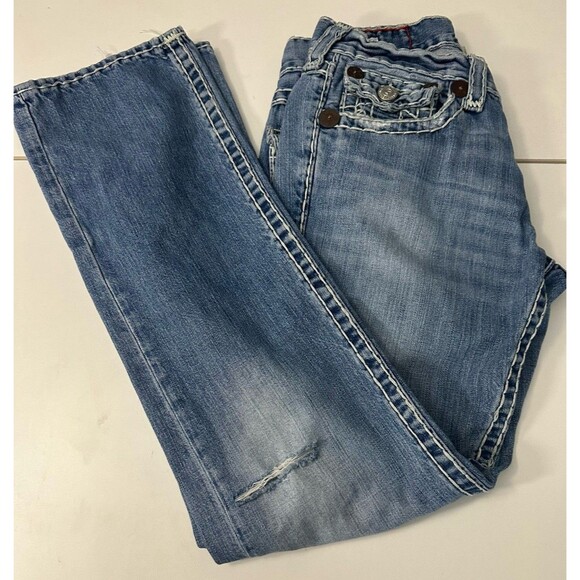 True Religion Ricky Super T White Stitch Jeans Medium Wash Men’s 32X33 Rare - Picture 6 of 9
